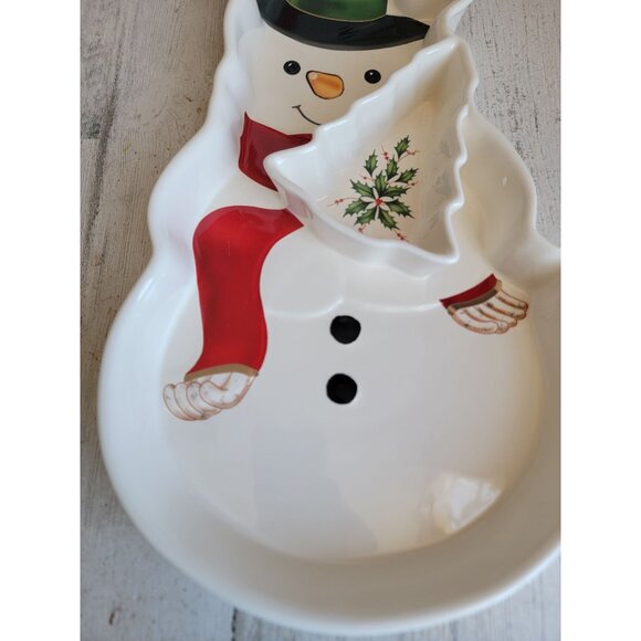 Lenox NEW holiday entertaining snowman chip dip Xmas mistletoe - Picture 3 of 9